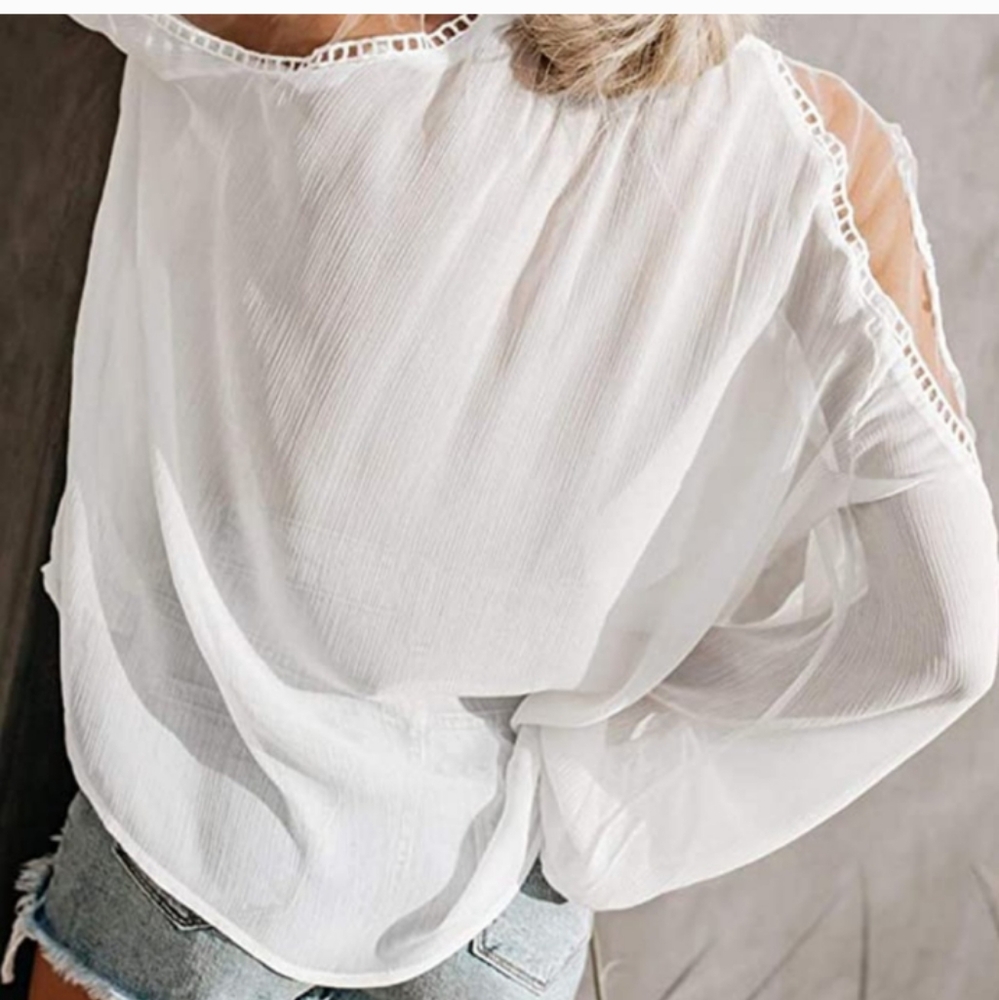 Womens White Vneck Crochet Lace accent blouse various sizes NWT - Picture 2 of 6